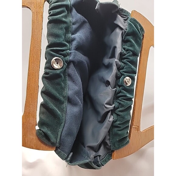 Vintage Holiday Fair Green Canvas Bag Purse Floral Embroidery Wood Handles - Picture 10 of 16